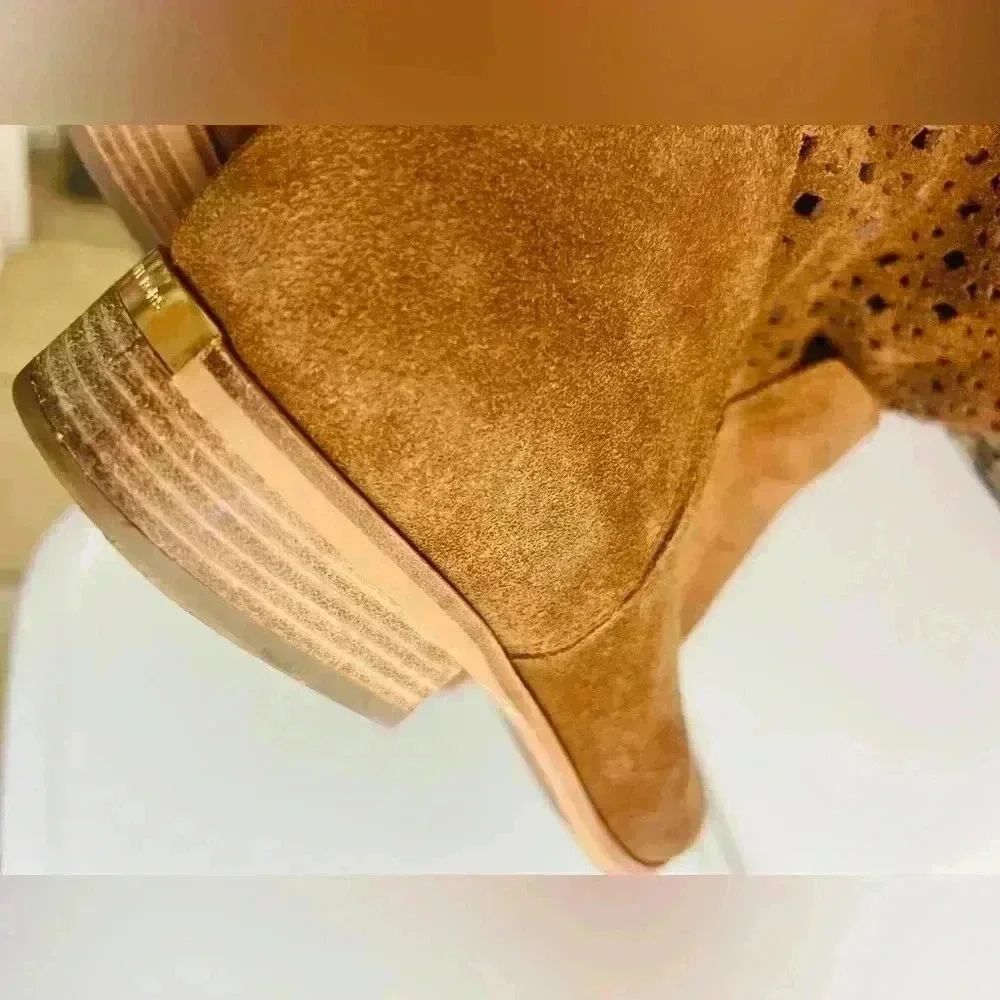 MICHAEL KORS Sunny Ankle Boots Leather Suede Booties Caramel Brown 8